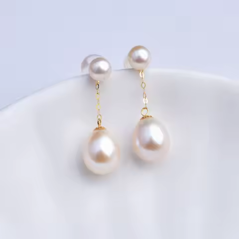 NYMPH Real 18K Gold Earrings Fine Jewelry AU750 Natural Freshwater Pearl Round Party Gift For Women 