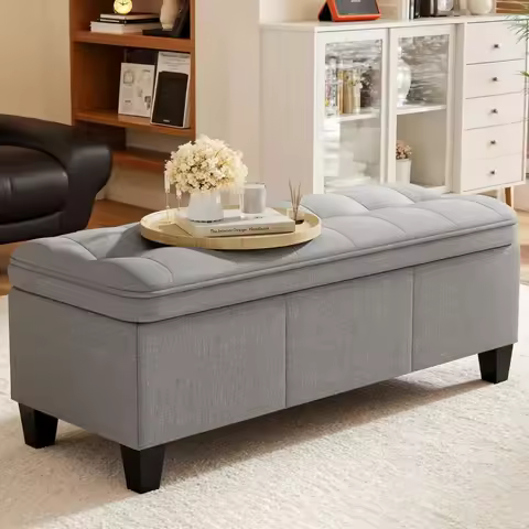 47 Inches Ottoman with Storage, Storage Bench with Legs, Ottomans for Living Room, Entryway, Adjusta