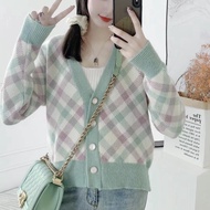 Blue SQUARE CARDI KOREAN CARDIGAN SWEATHER KOREAN WOMEN'S SWEATER PREMIUM KNITTED MATERIAL