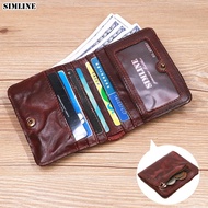 Genuine Leather Wallet For Women Men Vintage Short Slim Small Bifold Women's Purse Card Holder With Zipper Coin Pocket ID Window