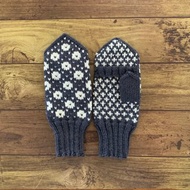 北歐傳統圖案附蓋連指手套 - 藍灰色