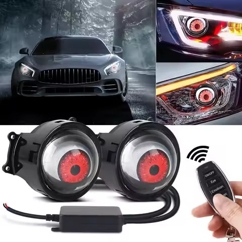 3-inch LED Car Dynamic Devil Eye 3D Lens 33 Mode Dynamic Pupils Remote Headlight Large Light Car Lig