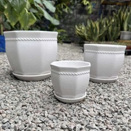 GPS Green Plant Society CPOT Classic White Ceramic Pot Plain Skirt 绳索纹路白色陶瓷花盆