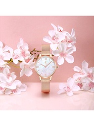 1入dk瑞士品牌天然鮑魚殼錶盤,玫瑰金不鏽鋼米蘭網帶女性石英錶,日常佩戴經典時尚,耐水