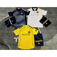 Alnassr 2025 football kit. high quality sesame fabric, embroidered Logo. name and number printed upo