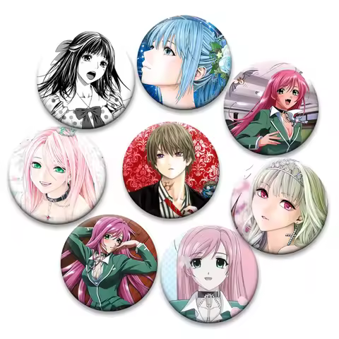 Rosario + Vampire Badge Round Anime Lapel Pins Ura Moka,Akashiya Moka,Aono Tsukune Cartoon Brooches 