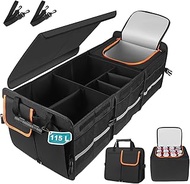 Extra Large Car Boot Organiser with Lid, XXXL 115L Foldable Car Storage Box and 24L Cool Bag with 6 