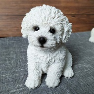 Cute Bichon Frise Figurine Small White Dog Pet Model Home Room Decoration Resin Craft