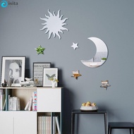 ISITA 6pcs/set Moon Combination Decal, PVC DIY Star Mirror Wall Sticker, Simple Moon Star Mirror Mirror Art Decal Ramadan