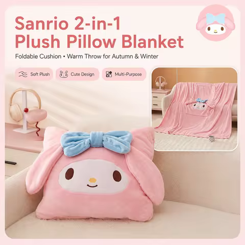 Sanrio My Melody Pink Autumn Winter Warm Pillow Convertible Into Throw Pillow Blanket 2 in 1 Milk Ve
