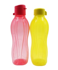 2 x Tupperware H2O On The Go Red Lime Flip Top Screw Eco Drink Water Bottle Tumbler 500ml Set