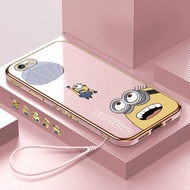 (ฟรีเชือกเส้นเล็ก) เคสมือถือเคสโทรศัพท์เคส iPhone 6 / 6S /Iphone 6 PLus 6 + / 6S Plus 6S + เคสสำหรับเด็กผู้หญิงการ์ตูน มินเนี่ยน Square Edge ปลอกบาง Light Plating  Cover