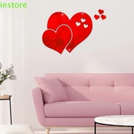 INSTORE Mirror Wall Sticker, Waterproof Removable 3D Wall Decal, Art Mural Creative Heart Shaped Crystal Mirror Sticker Bedroom