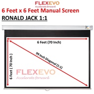 Ronald Jack Projector Screen 6x6 Manual Wall / Ceiling Ratio 1:1 6 Feet x 6 Feet 70 Inch x 70 Inch W