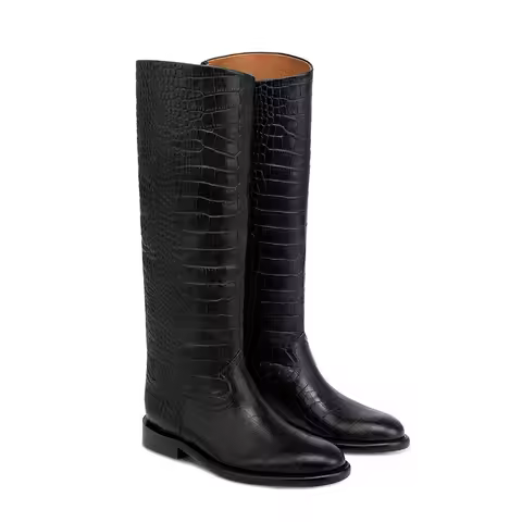 Ladies' Autumn and Winter New Casual Flat Bottomed Round Toe Knee High Boots, Black Fashionable Wome