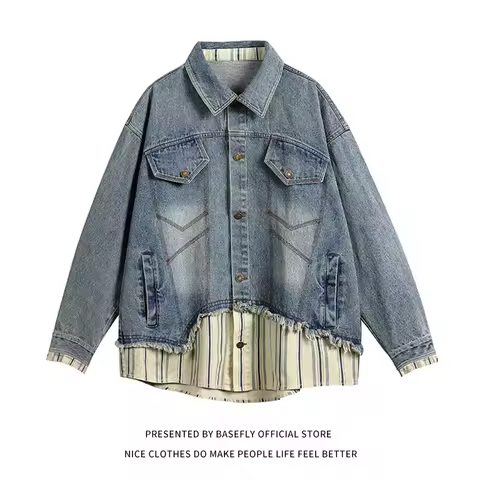 Autumn Spring Retro Vintage Wash Old Oversize Denim Jean Jacket Unisex Men Baseball Bomber Unisex Wo