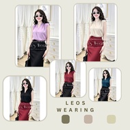 LEOSWEARING Silk Blouse Sleeveless Elegant Stylish V-Neck, Easy to Coordinate BS46 BS47 BS48 BS49