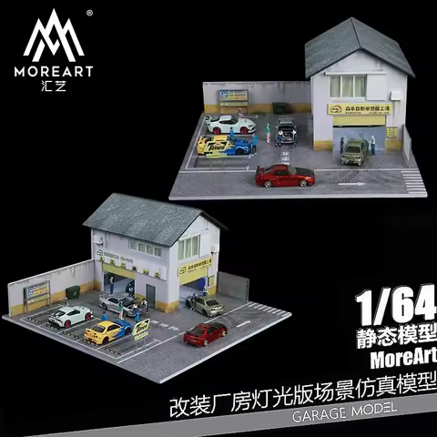 Diorama 1/64 Car Parking Lot Model LED Light Car Garage American Factory Model Scene Display