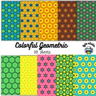 10 Sheets 8x8 Colorful Geometric Print by byte studio | Premium Paper Craft Junk Journal Stationery