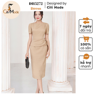 Đầm công sở CITI MODE FASHION thiết kế dáng ôm peplum vàng nâu phối vạt hông DH5272
