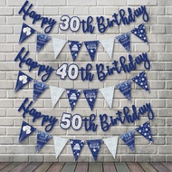 Navy Blue Silver Happy 16th18th 21st 30th 40th 50th 60th Birthday Banner Decorations for Men Women t