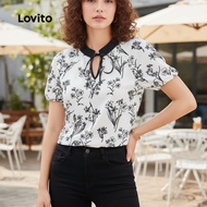 Lovito Boho Blouse Colorblock Lace Up Soft and Comfortable Spring/summer Blouse for Women L137ED015\