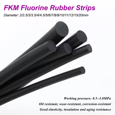 1/2/5m Black Fluorine Rubber Solid Strip Dia. 2~20mm Wear Resistant FKM O-Ring Round Strips Not Foam