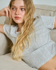 - Balletbové - LULLABY Lacie Pointelle Ribbed Tee เสื้อแขนสั้นผ้ายืดลายริ้วคอแต่งลูกไม้