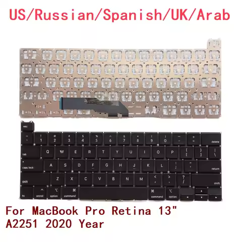 New US Russian Spanish UK Arab Laptop Keyboard For Apple MacBook Pro Retina 13" A2251 2020 Year Note