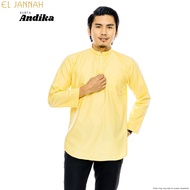 Kurta MEN ANDIKA Soft Yellow Lelaki Dewasa Cotton Plus Size Cekak Musang Lengan Panjang Light Yellow