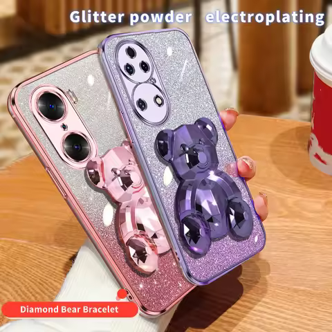 Honor50 60 Luxury Glitter Plating Bear Holder Case For Huawei Honor 60 20 50 30 90 Pro 30 20 Lite 30