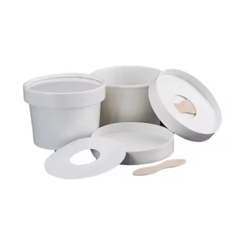 50pcs/lot Disposable Ice Cream Paper Cup Set with Lid And Spoon Customizable Label Sticker for Logo