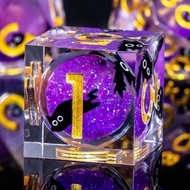 Resin DND Dice Set with Gift Box, 7Pcs Liquid Core Cat D&D Dice, Cute Dungeons Dragons D and D Dice,