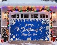 Christmas & New Year Garage Door Cover - 7x16Ft Holiday Banner with 4x6m Ribbons | Vibrant Polyester