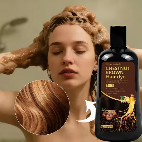 Water Ice Levin 3-in-1 Chestnut Brown Hair Dye Shampoo with Ginger & Ginseng for Instant Gray Covera