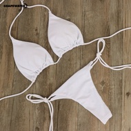 Shapxp  2 Pcs/Set Bikini Set Solid Color Halter Neck Strap Thong Women Swimsuit Set for Beach