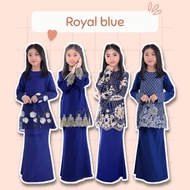 Baju Kurung Budak Perempuan XS Baby - 2XL 12 Tahun ROYAL BLUE RAYA Baju Raya Satu Family Sedondon La