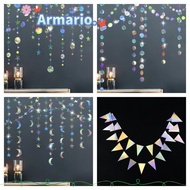 ARMARIO Circle Garland, Shiny /4M Length Paper Banner, Decoration Paper Silver Iridescent Iridescent