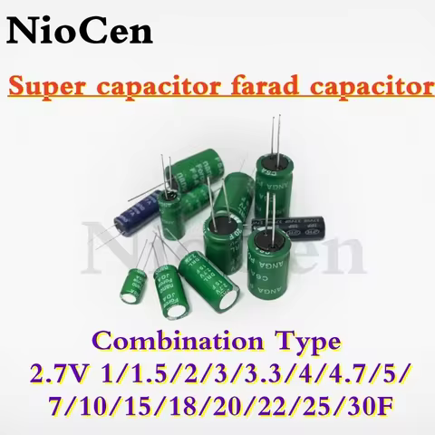 (2PCS) Farad Capacitor 2.7V 1F 1.5F 2F 3F 3.3F 4F 4.7F 5F 7F 10F 15F 18F 20F 22F 25F 30F 50F 60F 100