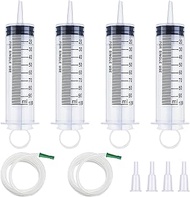 Pack of 4 100 ml Plastic Syringes, Dosing Syringe in Individual Packaging, Plastic Syringes with Hos