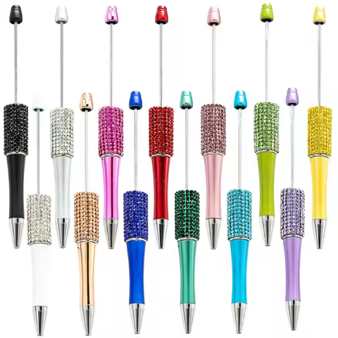 13Pc DIY Handmade Sticking Diamond Beaded Ballpoint Pen Stationery Student Gift Beadable Pens for Wr