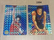 淨閃 1994年版 90%新(咭背有黃) 流川楓 仙道彰 Bandai Slam Dunk TV Star Member Part 1 Cards No 7 & 20 男兒當入樽 閃卡 咭 日版