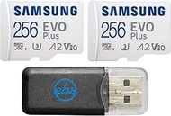 Samsung Evo Plus 256GB MicroSD Memory Card (2 Pack) Works with GoPro Hero 9 Black (Hero9) 4K UHD, UHS-I, U1, Class 10, SDXC (MB-MC256KA) Bundle with (1) Everything But Stromboli Micro Card Reader