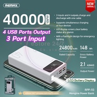 Remax RPP 113 Mengine 40000mAh PowerBank 2.1A 4 USB Port Micro Type C LCD Battery Display Flash Ligh