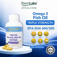 StemLabs Omega 3 Fish Oil Triple Strength EPA600 DHA300 900mg | High Strength [JAKIM Halal | KKM App