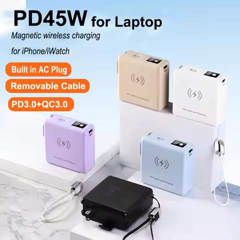 15000mAh Magnetic Wireless Power Bank with Cable AC Plug Wall Charger PD 45W Fast Charger For iPhone