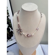 #PN716 [Floral Series] Freshwater Pearl Necklace | Dark Purple Big 2-layer Pearl Flower| Baroque Pea