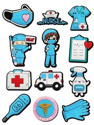 12入組藍色醫療系列，醫生、護士、、救護車、口罩鞋釦，用於洞洞鞋涼鞋裝飾，DIY鞋配件
