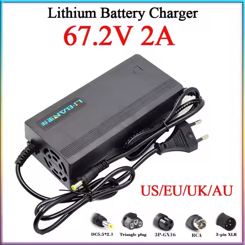 New 67.2V 2A Lithium Battery Smart Charger AC110-240V With fan For 60V 2A charger 16S 60V Electric t