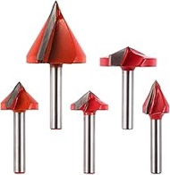 Genmitsu 5PCS V-Groove Router Bits Set, 60° 90° 120° 150° Angle, 6mm Shank, 3D V Shape Milling Wood 